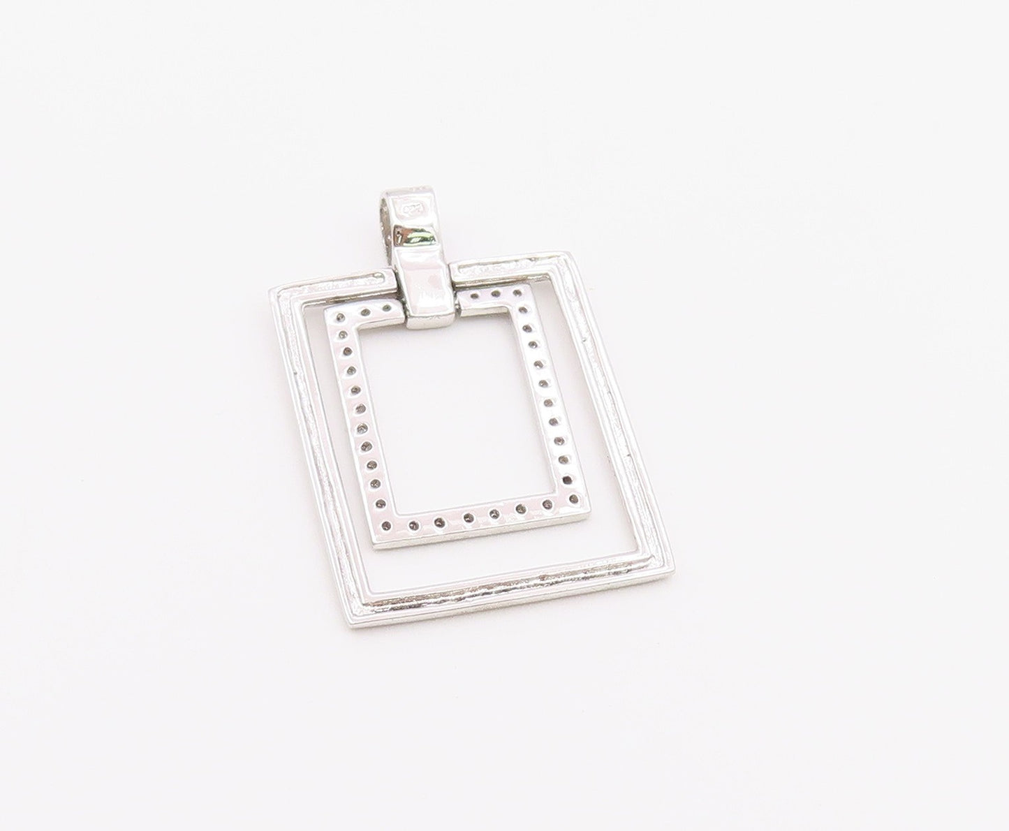 925 Sterling Silver  Vintage Topaz Open Squares Shiny Pendant  PT18554