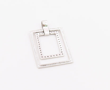 925 Sterling Silver  Vintage Topaz Open Squares Shiny Pendant  PT18554