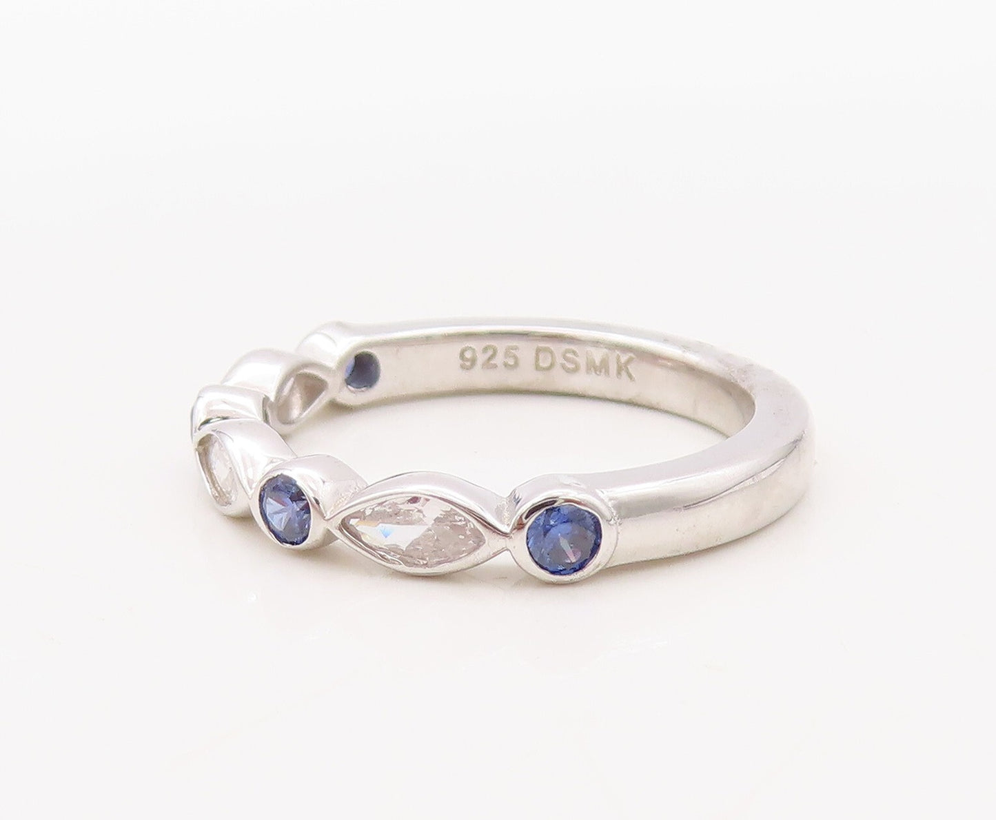 925 Sterling Silver Vintage Ring Designer Sapphire & CZ Stackable  Sz 7  RG30690