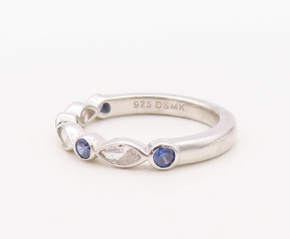 925 Sterling Silver Vintage Ring Designer Sapphire & CZ Stackable  Sz 7  RG30690