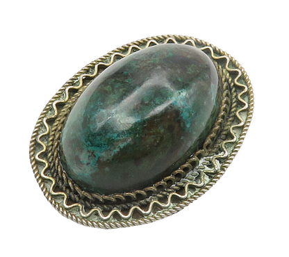 ISRAEL 925 Sterling Silver  Vintage Cabochon Cut Eilat Stone Brooch Pin BP5977
