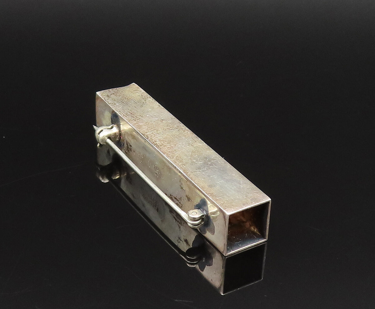 ALFRED KARRAM 925 Silver  Vintage Open Square Ends Linear Brooch Pin  BP9795