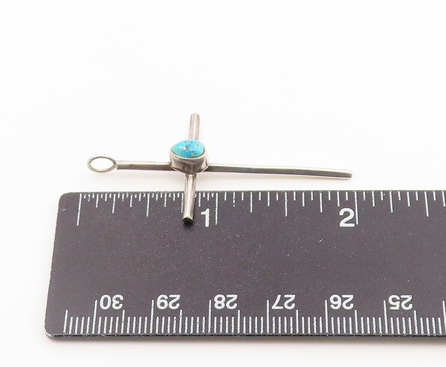 925 Sterling Silver Vintage Pendant Teardrop Turquoise Religious Cross  PT26660