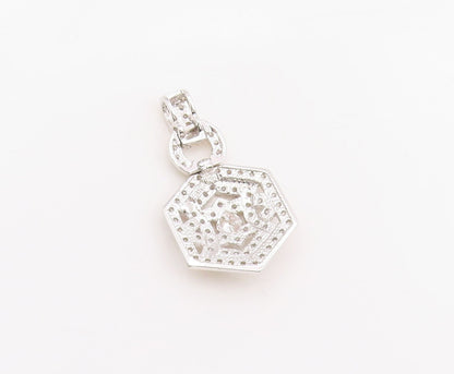 925 Sterling Silver Vintage Pendant Sparkling CZ Two Tone Hexagon Charm  PT25488