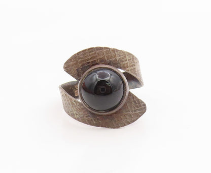 925 Sterling Silver Vintage Ring ISRAEL Cabochon Onyx Bypass Band  Sz 8  RG35643