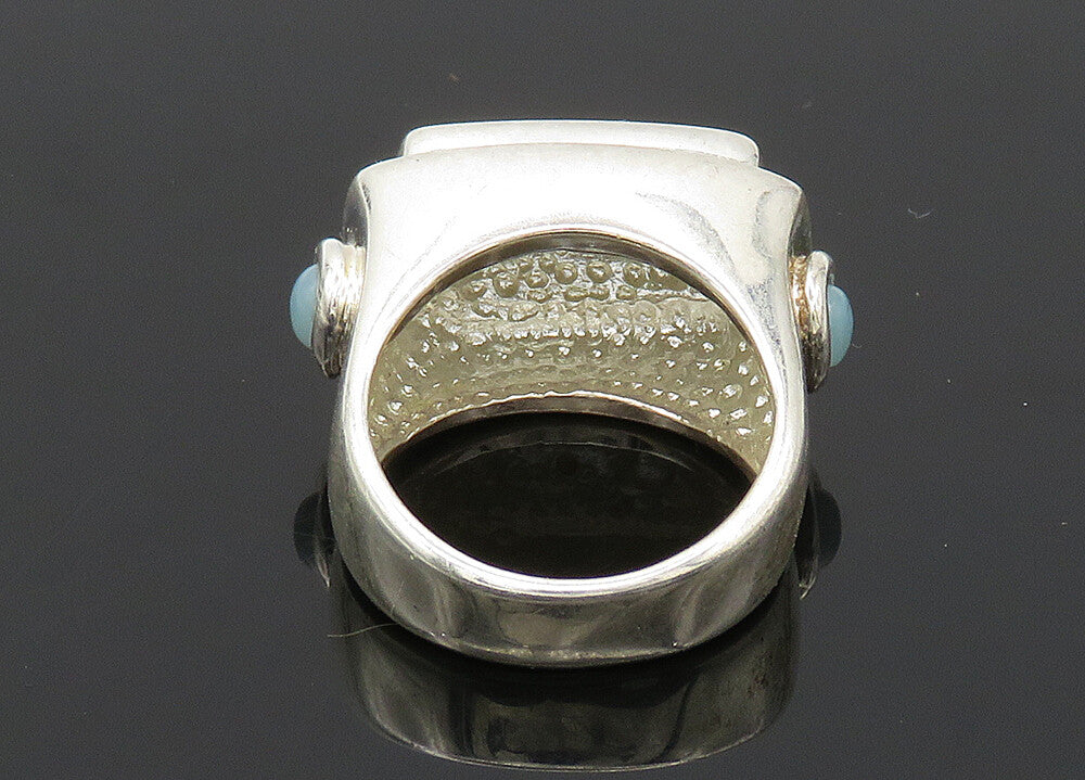 925 Sterling Silver  Vintage Druzy & Turquoise Square Band Ring Sz 6  RG20281