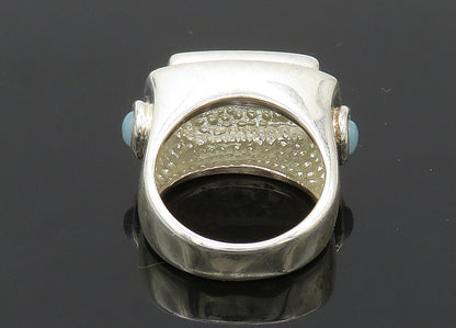 925 Sterling Silver  Vintage Druzy & Turquoise Square Band Ring Sz 6  RG20281