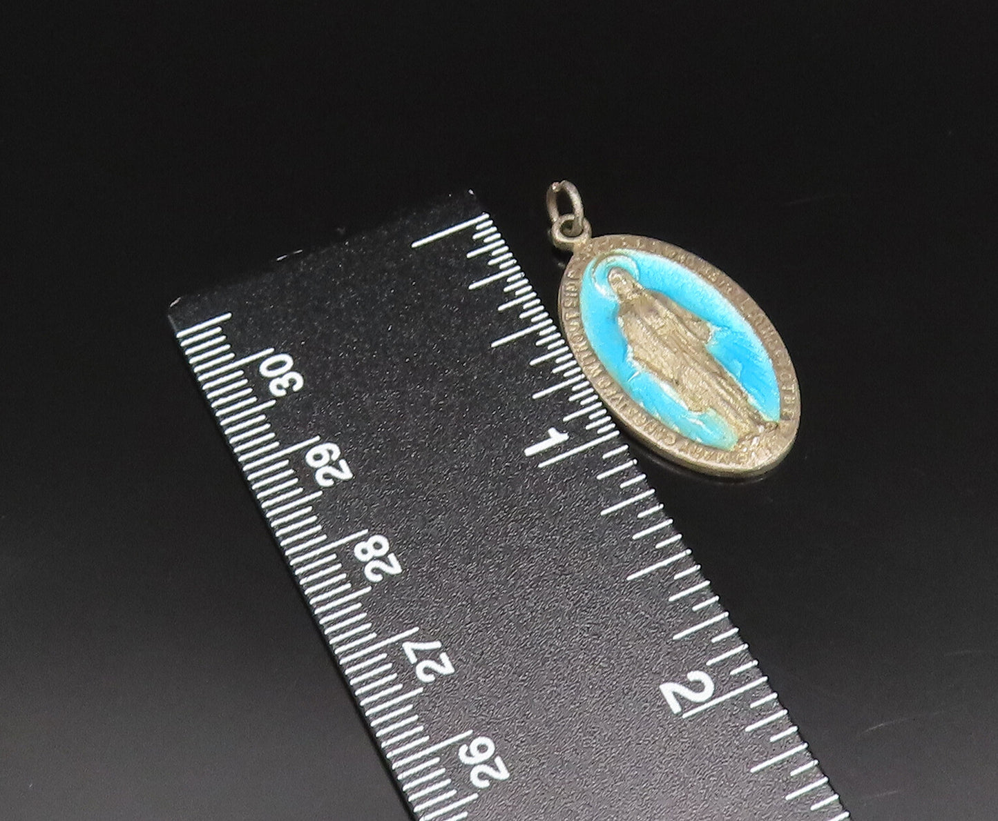 925 Silver  Vintage Antique Enamel Saint Mary Religious Medal Pendant  PT21124