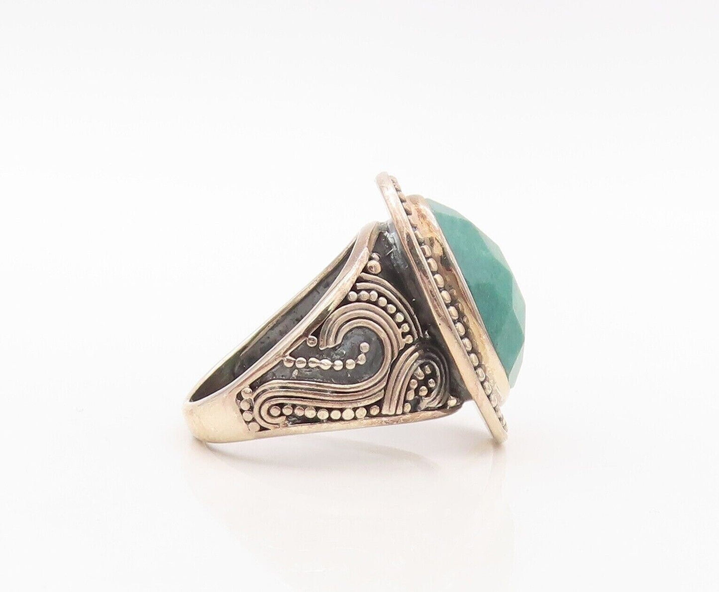925 Sterling Silver Vintage Ring Oval Cut Gemstone Swirly Carved  Sz 9.5 RG30226