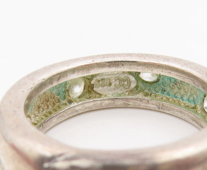 925 Sterling Silver Vintage Ring Round CZ Inset Classic Wide Band  Sz 7  RG34188