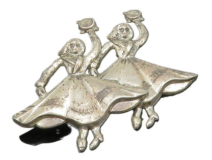 BEAU 925 Sterling Silver  Vintage Women Dancing In Dresses Brooch Pin  BP4929