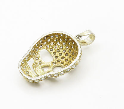925 Sterling Silver  Sparkling Cubic Zirconia Skull Head Pendant  PT12986