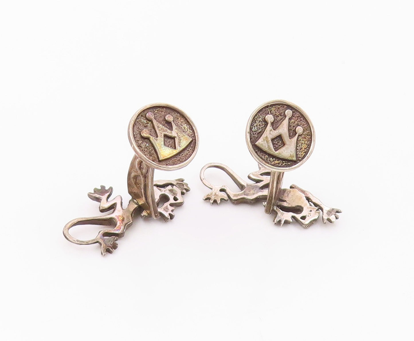 925 Sterling Silver  Vintage Carved Royal Crown Reptilian Cufflinks  TR3329