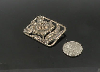 925 Sterling Silver  Vintage Dark Tone Flower Motif Square Brooch Pin  BP8292