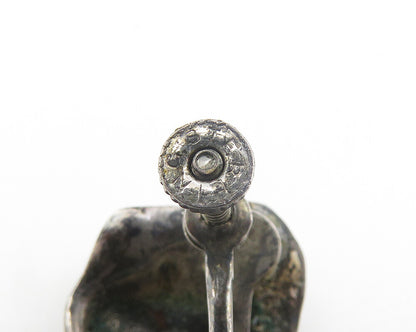 925 Sterling Silver  Vintage Oxidized Rose Flower Non Pierce Earrings  EG5518