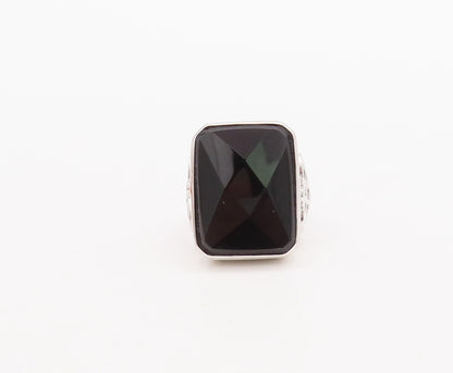 925 Sterling Silver Vintage Ring Rectangle Onyx Carved Neck  Sz 6  RG29540