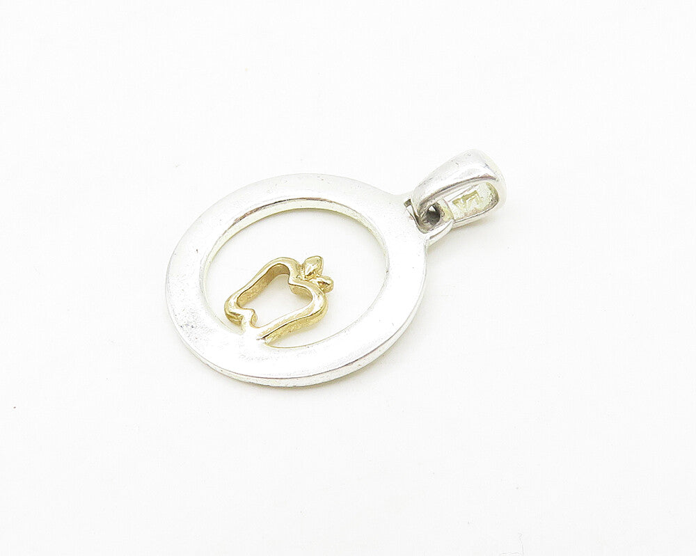 925 Sterling Silver  Vintage Shiny 2 Tone Apple Teacher Quote Pendant  PT13852
