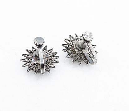 925 Sterling Silver  Vintage Dark Tone Floral Non Pierce Drop Earrings  EG2640