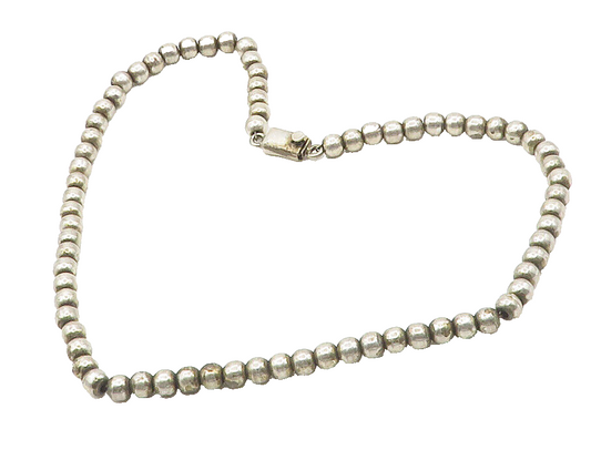 MEXICO 925 Sterling Silver  Vintage Minimalist Beaded Chain Necklace  NE2549