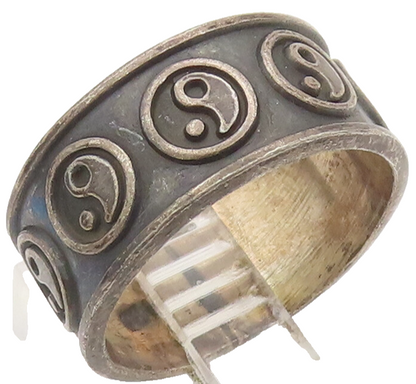 925 Sterling Silver Vintage Ring Yin Yan Carved Minimalist Ring Sz 8  RG27967