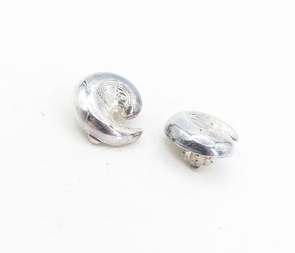 925 Sterling Silver  Vintage Shiny Etched Swirl Non Pierce Earrings  EG4055