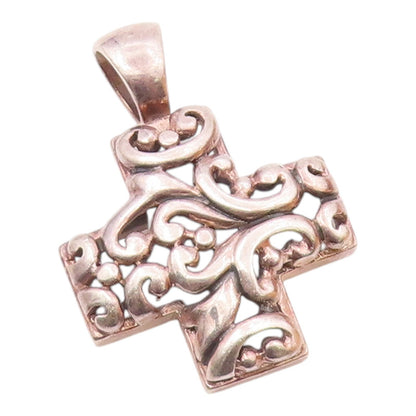 925 Sterling Silver  Vintage Shiny Heart Swirl Pattern Cross Pendant  PT19290