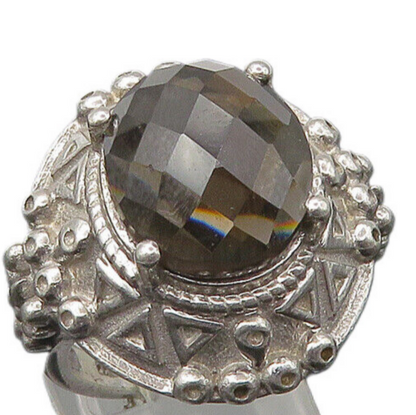 925 Sterling Silver  Vintage Faceted Smoky Topaz Cocktail Ring Sz 8  RG22406