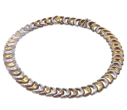 925 Sterling Silver  Vintage Two Tone Crescent Link Chain Necklace  NE3092