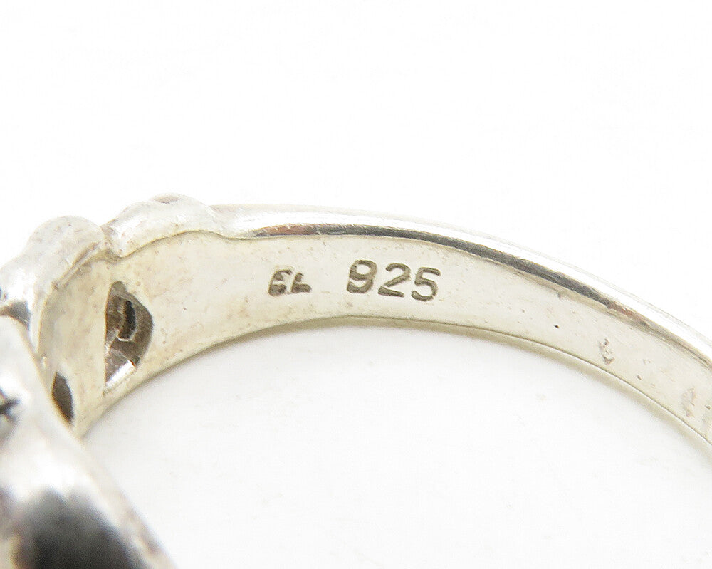 925 Sterling Silver  Vintage Dark Tone Elephants Motif Band Ring Sz 9  RG13799