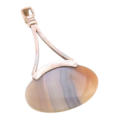 925 Sterling Silver  Vintage Open Triangle Oval Agate Pendant  PT21014