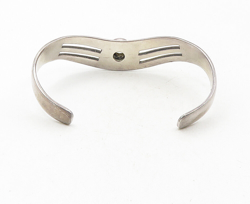 MEXICO 925 Sterling Silver  Vintage Cubic Zirconia Cutout Cuff Bracelet BT4128