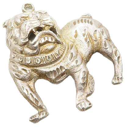925 Sterling Silver  Vintage Shiny Diamond Cut Bull Dog Animal Pendant  PT9766