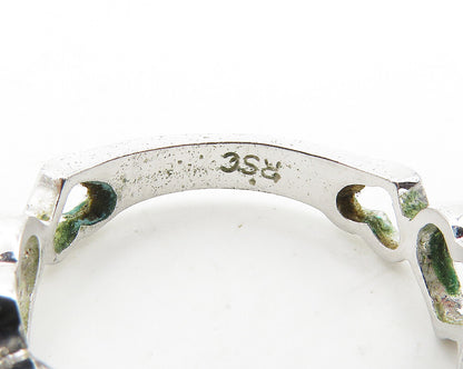 925 Sterling Silver  Shiny Topaz Open Love Hearts Band Ring Sz 7  RG18509