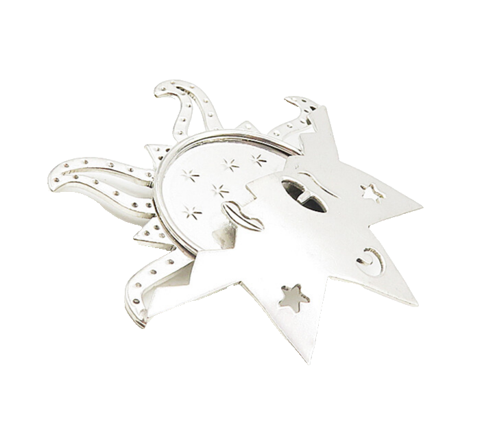 MEXICO 925 Sterling Silver  Vintage Shiny Sun Face & Stars Brooch Pin  BP3375