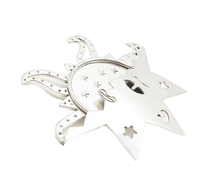 MEXICO 925 Sterling Silver  Vintage Shiny Sun Face & Stars Brooch Pin  BP3375