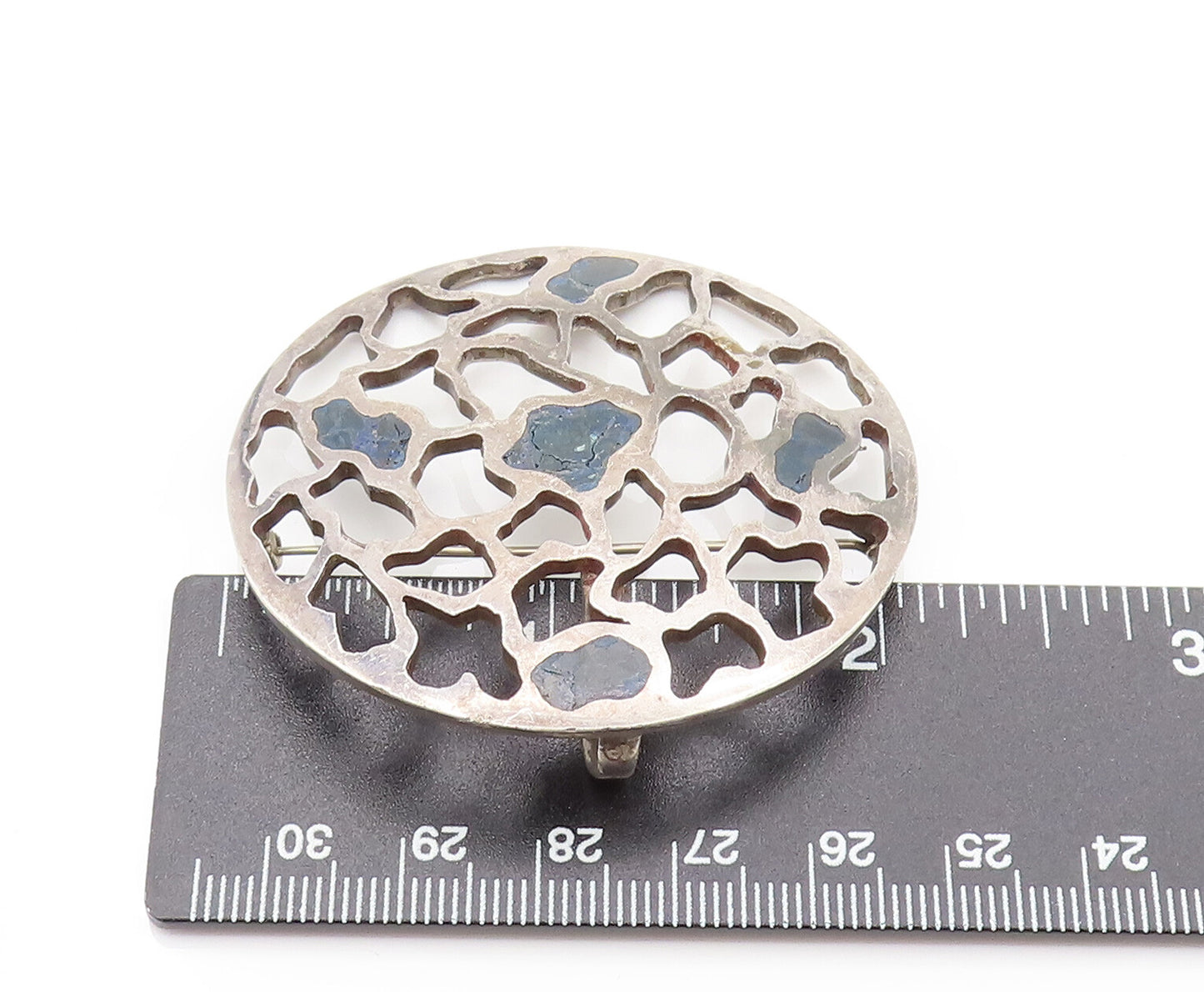 MIGUEL MELENDEZ 925 Silver  Vintage Openwork Sodalite Brooch Pin  BP10126