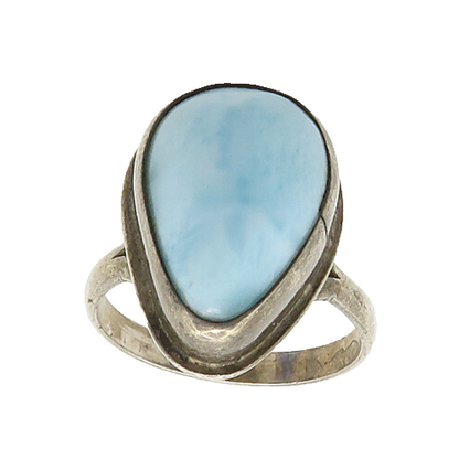 925 Sterling Silver  Vintage Tear Drop Larimar Cocktail Ring Sz 7.5  RG19766
