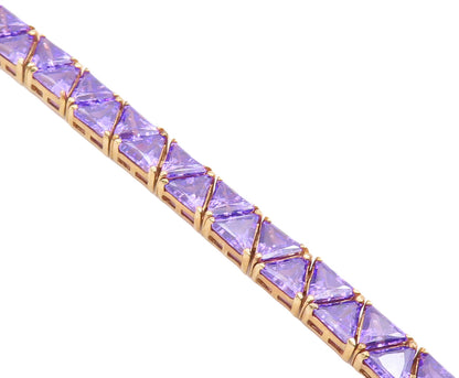 925 Sterling Silver Vintage Bracelet Gold Plated Triangle Cut Purple CZ  BT10628