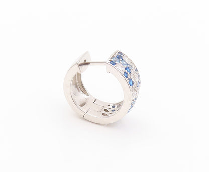 925 Sterling Silver Vintage Earrings Blue & White CZ Inlay Broad Hoops  EG13545