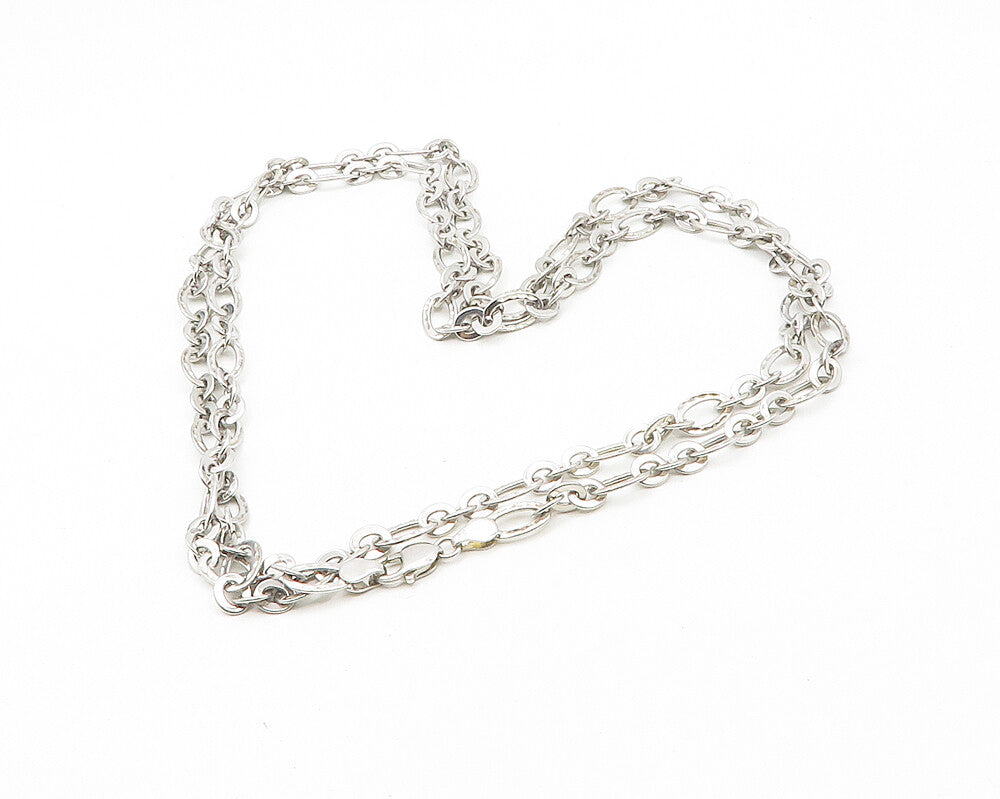 925 Sterling Silver  Vintage Shiny Diamond Cut Oval Chain Necklace  NE2848