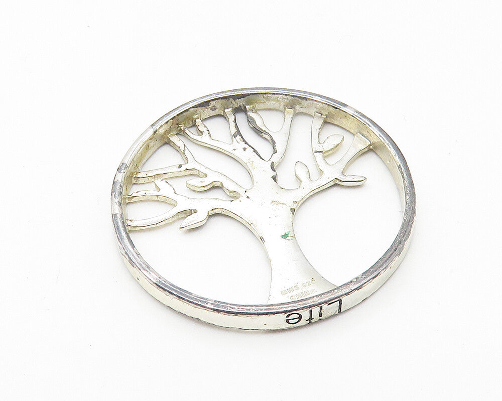 925 Sterling Silver  Vintage Shiny Round Tree Of Life Motif Pendant  PT8575