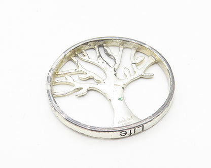 925 Sterling Silver  Vintage Shiny Round Tree Of Life Motif Pendant  PT8575