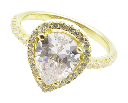 925 Sterling Silver  Shiny Cubic Zirconia Gold Plated Band Ring Sz 7  RG14777