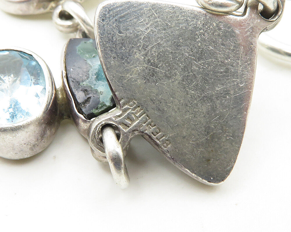 925 Silver Vintage Pearl Quartz Topaz & Multi Stone Chain Bracelet BT7697
