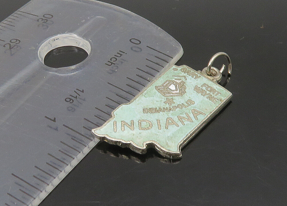 925 Sterling Silver  Vintage Enamel Indiana State Map Pendant  PT18869