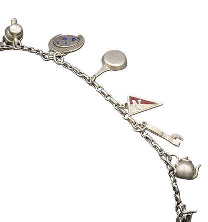 925 Silver  Vintage Hot Dog Pan Crystal Quartz & Multi Charm Bracelet  BT9667