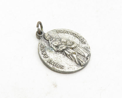 925 Sterling Silver  Vintage Antique St. Anne Religious Prayer Pendant  PT7807
