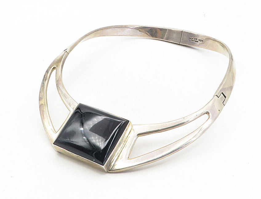 MEXICO 925 Sterling Silver  Vintage Black Onyx Square Collar Necklace  NE1586