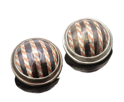 TERRI 925 Silver  Vintage Modernist Swirly Painted Dome Earrings  EG12700
