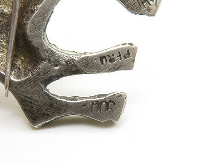 PERU 925 Sterling Silver  Vintage Antique Dark Tone Alpaca Brooch Pin  BP5037